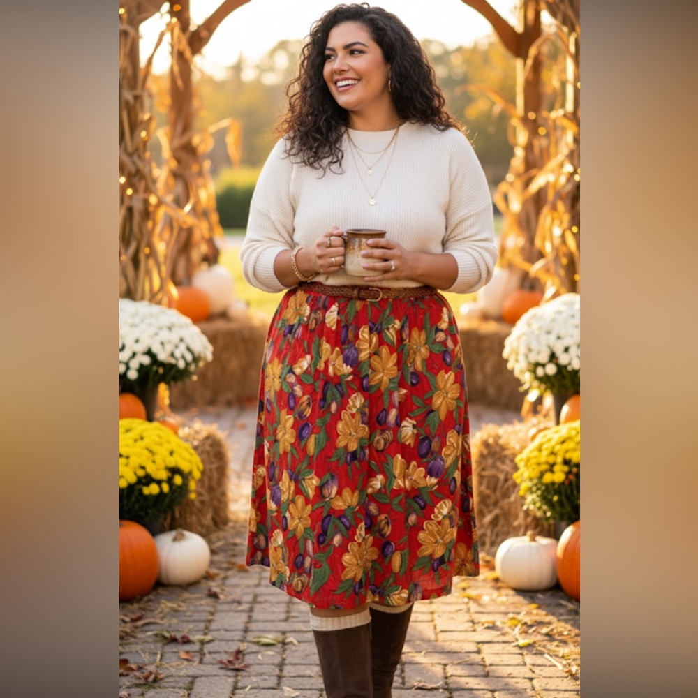 Alfred Dunner Floral Skirt - Red, Gold, Purple Vintage Plus Size 20W